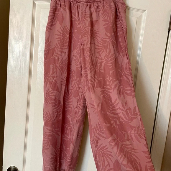 C&C California Pants Size S Pink Palm Pull On Wide Leg Beach Lagenlook Casual - Picture 2 of 5